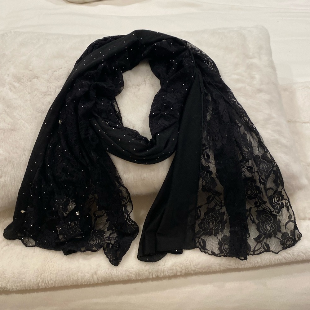 Jessica McClintock BLACK Scarf - Scarves  with Embellishments & Lace